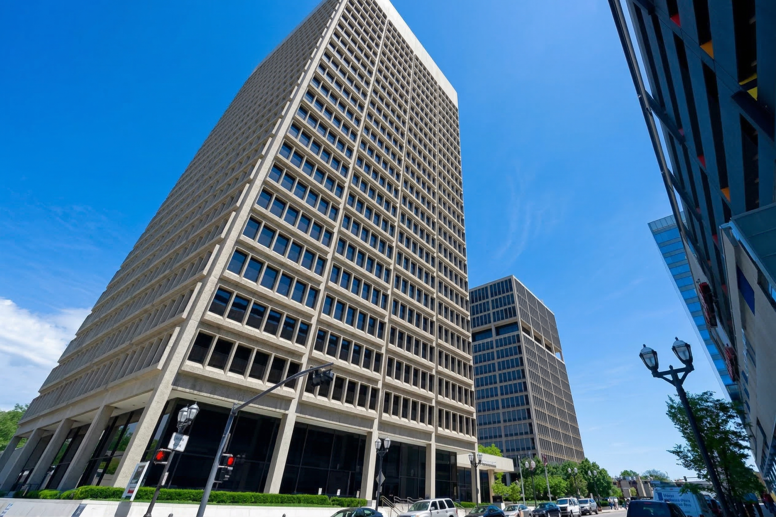 Office Building View with Blue Sky