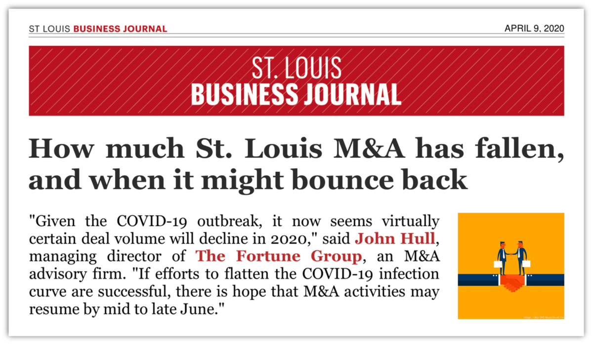 St Louis Business Journal - How much St. Louis M&A has Fallen, and when it might bounce back - Article by John Hull Photo