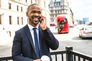 Man on his cellphone talking on the street